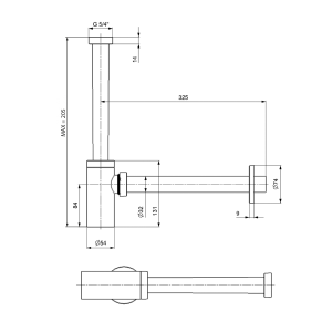 Sapho KING umyvadlový sifon 5/4", odpad 32 mm, ABS/černá mat 9595PR25K9