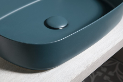 Isvea INFINITY OVAL keramické umyvadlo na desku, 55x36cm, zelená petrol 10NF65055-2P