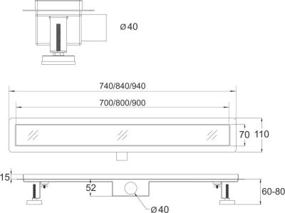 Mereo Odtokový sprchový žlab 80 cm, vč. roštu STRIP CZ122