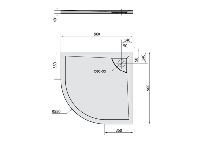 Polysan LUSSA sprchová vanička z litého mramoru se záklopem, čtvrtkruh 90x90cm, R550 71602