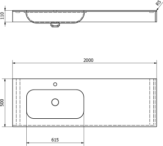 Sapho EMICO umyvadlo, Rockstone, 200x50cm, límec L, levé, bílá mat EM200-B1L-L