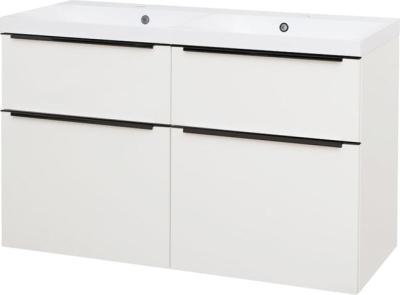Mereo Mailo, koupelnová skříňka s umyvadlem z litého mramoru 121 cm, bílá, černé madlo CN513MB