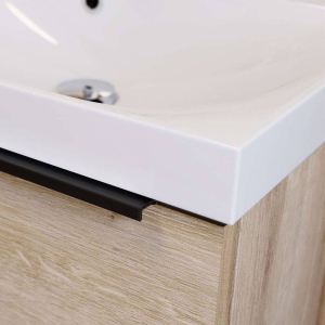 Mereo Mailo, koupelnová skříňka s umyvadlem z litého mramoru 121 cm, dub Riviera, černé madlo CN523MB
