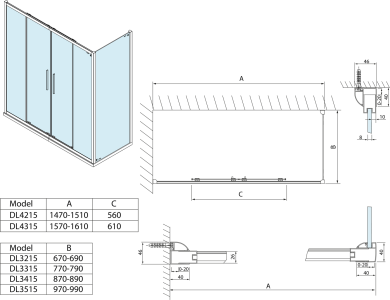 Polysan LUCIS LINE sprchová boční stěna 900mm, čiré sklo DL3415