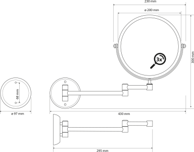 Sapho X-ROUND BLACK E kosmetické zrcátko závěsné, Ø 200mm, oboustranné, černá mat XR010B