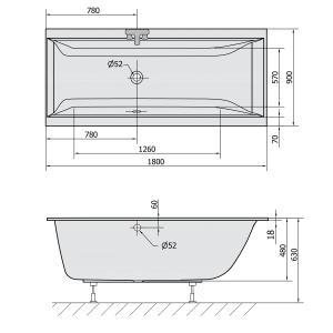 Polysan CLEO SLIM obdélníková vana 180x90x48cm, bílá 13111S