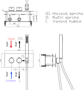 Sapho RHAPSODY podomítková sprchová termostatická baterie vč. sprchy, 3 výstupy, chrom 5509