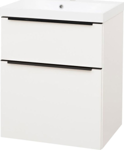 Mereo Mailo, koupelnová skříňka s umyvadlem z litého mramoru 61 cm, bílá, mat, černé madlo CN540MB