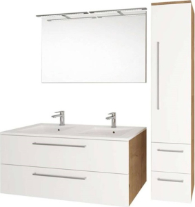 Mereo Bino, koupelnová skříňka s keramickým umyvadlem 81 cm, bílá/dub CN671