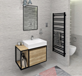 Sapho SKARA umyvadlová skříňka 80x49, 5x46, 5cm, černá mat/dub Alabama CG003-2222