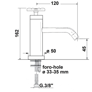 Sapho INDUSTRY stojánková umyvadlová baterie, výška 162 mm, nikl/černá 5102TT8