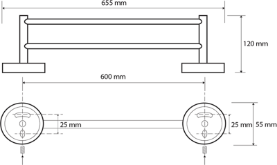 Sapho X-ROUND BLACK dvojitý držák ručníků 600mm, černá mat XR401B