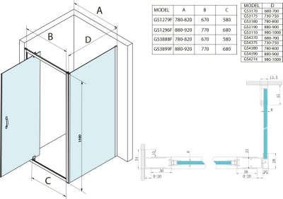Gelco SIGMA SIMPLY obdélníkový sprchový kout pivot dveře 900x800mm L/P varianta, čiré sklo GS1296GS3180