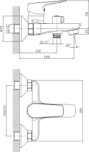 Aqualine LOTTA nástěnná vanová baterie, chrom LT610
