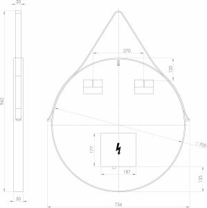 Sapho ORBITER kulaté zrcadlo s LED osvětlením ø 70cm, kožený pásek, černá mat ORL070