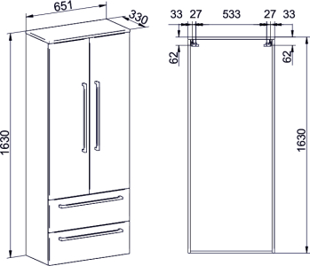 Mereo Bino, koupelnová skříňka vysoká 163 cm, dvojitá, Multidecor, Pino Aurélio CN699PINO