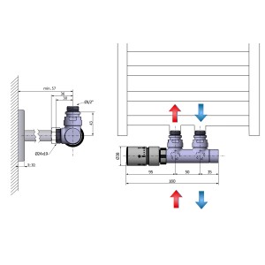 Sapho TWIN připojovací sada ventilů termostatická pro středové připojení, levá, nerez mat CP3525S