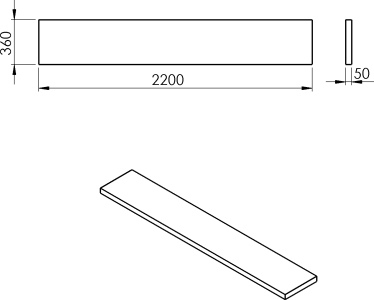 Sapho AVICE deska pod umyvadlo 220x36cm, tl.5cm, cement AV2267