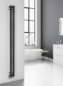 Sapho PILON otopné těleso 122x1800mm, se dvěma háčky pro ručník, černá mat IZ124T