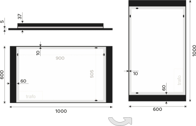 Nimco OBDELNÍKOVÁ - OSTRÉ ROHY Černé LED zrcadlo 1000x600 ZPC 41004-90