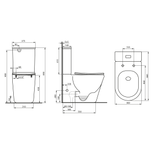 Sapho AVIS WC kombi, Vortex Rimless, spodní/zadní odpad, bílá PC106V
