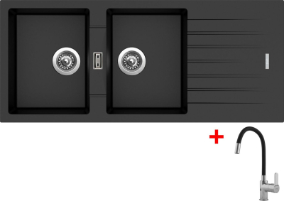 Granitový dřez Sinks PERFECTO 1160 DUO Metalblack + Flexia G16974