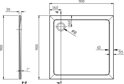Aqualine TECMI sprchová vanička z litého mramoru, čtverec 90x90cm, bílá PQ009