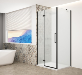 Gelco TRINITY BLACK čtvercový sprchový kout 900x900mm, matné sklo, levé GT5690-90ML-B