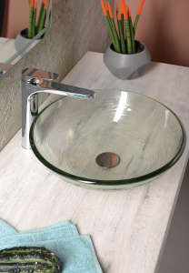 Sapho RIPPLE skleněné umyvadlo na desku Ø 42 cm, čirá s motivem 2501-18