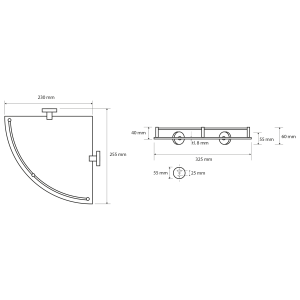 Sapho X-ROUND E skleněná polička rohová s hrazdou 255x60x230mm, chrom XR605
