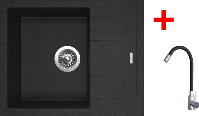 Granitový dřez Sinks LINEA 600 Granblack + Elasta nerez/černá G20330