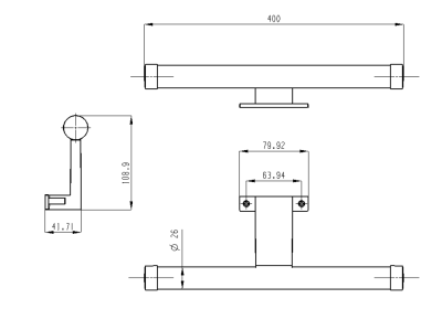 Aqualine KRONAS LED svítidlo, 6W, 230V, 400x40x100mm, IP44, plast, chrom KA400