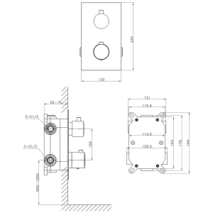 Sapho KIMURA podomítková sprchová termostatická baterie, box, 3 výstupy, chrom KU383
