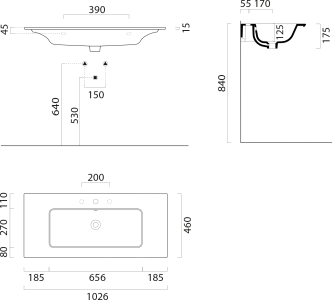 GSI PURA keramické umyvadlo Slim 102x46cm, creta mat 8886108
