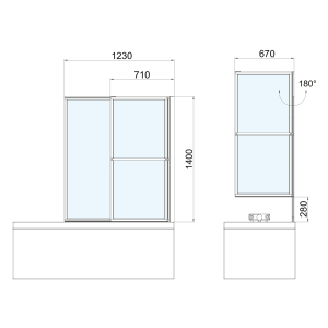 Polysan OLBIA vanová zástěna s pneumatickým zdvihem, š. 1230mm, černá mat, čiré sklo 30317B