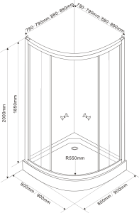 Aqualine ARLEN čtvrtkruhová sprchová zástěna 800x800 mm, sklo Brick BTR800