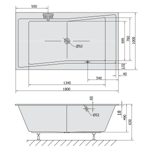 Polysan QUEST SLIM obdélníková vana 180x100x49cm, bílá 78511S