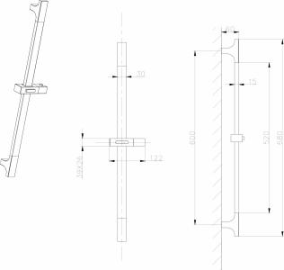 Sapho Sprchová tyč, posuvný držák, hranatá, 680mm, ABS/zlato mat 1206-07GB