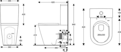 Mereo WC kombi vario odpad, kapotované, RIMLESS, 605x380x825mm, keramické, vč. nádržky a sedátka VSD91S2