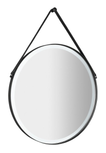 Sapho ORBITER kulaté zrcadlo s LED osvětlením ø 60cm, kožený pásek, černá mat ORL060