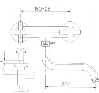 Sapho AXIA nástěnná baterie, chrom 506S