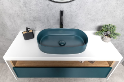 Isvea INFINITY OVAL keramické umyvadlo na desku, 55x36cm, zelená petrol 10NF65055-2P