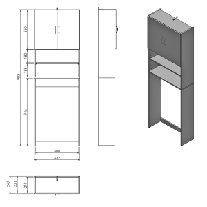 Aqualine SIMPLEX ECO skříňka za pračku 63x25x190cm, bílá SIME715
