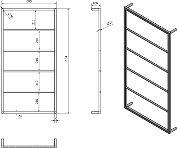 Sapho SKA nástěnný sušák ručníků 600x1150x100mm, bílá mat SKA512
