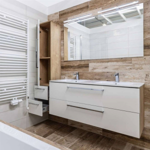 Mereo Bino, koupelnová skříňka vysoká, dvojitá 163 cm, dub Sand Barbera CN639
