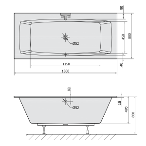 Polysan KVADRA SLIM obdélníková vana 180x80x47cm, bílá 17611S