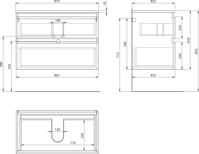 Aqualine ALTAIR skříňka s deskou 87, 5 cm, dub emporio/antracit břidlice AI390-02