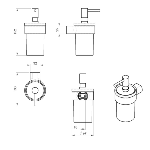 Gedy PIRENEI dávkovač mýdla 110 ml, mléčné sklo, chrom PI8113