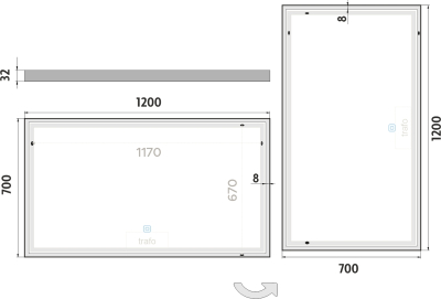 Nimco OBDELNÍKOVÁ - OSTRÉ ROHY LED zrcadlo 1200x700 s dotykovým senzorem ZP 13006V
