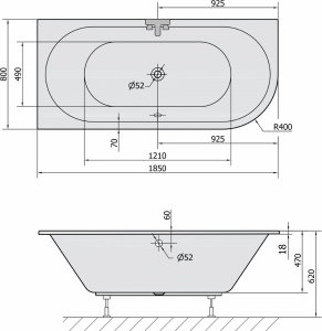 Polysan VIVA L SLIM asymetrická vana 185x80x47cm, bílá 72099S